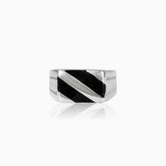 Silver diagonal enamel men ring