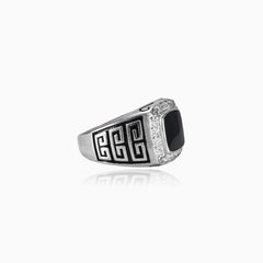 Silver cushion enamel halo men ring
