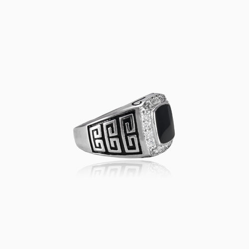 Silver cushion enamel halo men ring