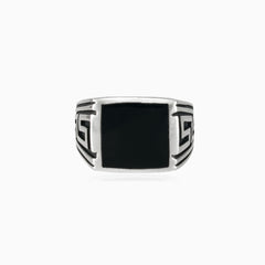 Silver square enamel men ring