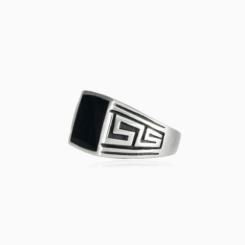 Silver square enamel men ring