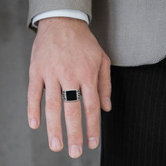 Silver square enamel men ring