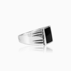 Silver bold square enamel men ring