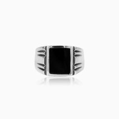 Silver bold square enamel men ring