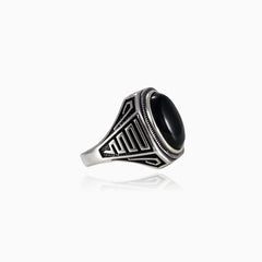 Oval onyx silver men ring