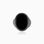 Bezel oval onyx silver men ring
