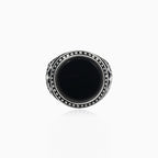 Bezel round onyx silver men ring