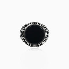 Bezel round onyx silver men ring