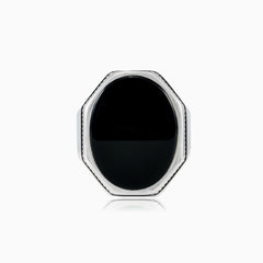 Oval onyx silver solitaire men ring