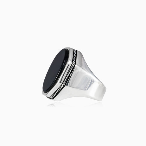 Oval onyx silver solitaire men ring