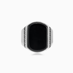 Radiant onyx silver men ring with greek pattern