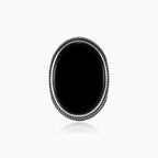 Oval onyx silver men ring with detailed sides