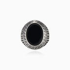Oval onyx greek pattern men ring