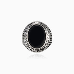 Oval onyx greek pattern men ring