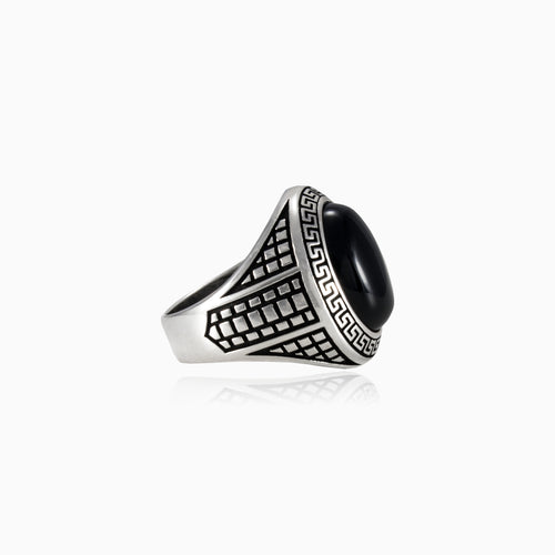 Oval onyx greek pattern men ring