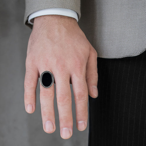 Handmade oval onyx men ring