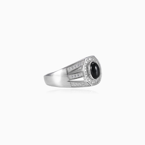 Oval halo onyx men ring