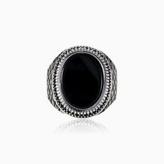 Handcrafted oval onyx men ring