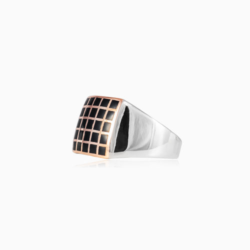 Silver multi row enamel men ring