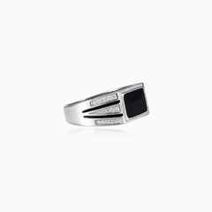Silver enamel center men ring