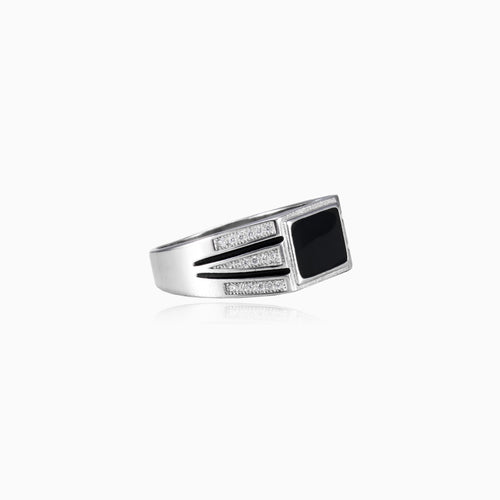 Silver enamel center men ring
