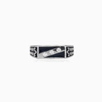 Silver enamel and diagonal cubic zirconia men ring
