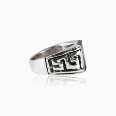 Princess cut onyx men ring with greek side pattern