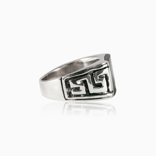 Princess cut onyx men ring with greek side pattern