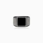 Princess cut onyx men ring with detailed line design