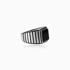 Princess cut onyx men ring with detailed line design