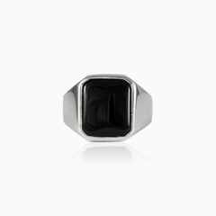 Emerald cut onyx men ring in polished silver