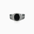 Oval cut onyx men ring with greek pattern silver design
