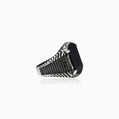 Cushion cut onyx men ring viking style