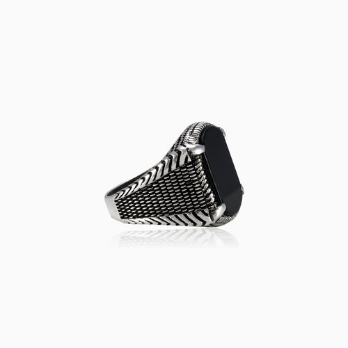 Cushion cut onyx men ring viking style