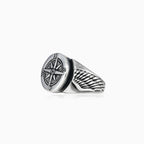 Sterling silver wind rose men ring with winged sides