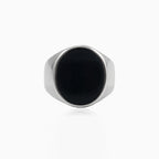 Round cut onyx men ring in polished silver