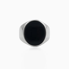 Round cut onyx men ring in polished silver