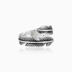 Sterling silver feather men ring