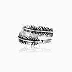 Sterling silver feather men ring