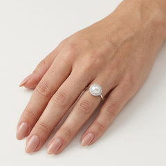 Sterling silver pearl halo ring