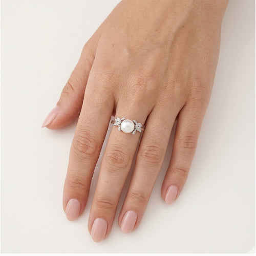 Sterling silver pearl halo ring