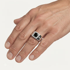 Sterling Silver Black Onyx Halo Ring