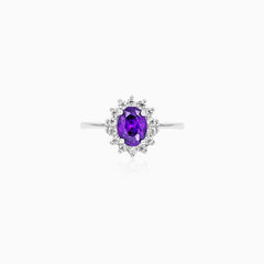 Sterling Silver Amethyst Halo Statement Ring