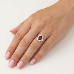 Sterling Silver Garnet Halo Ring