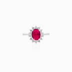 Sterling Silver Oval Synthetic Ruby Halo Ring