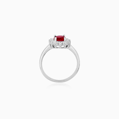 Sterling Silver Oval Synthetic Ruby Halo Ring