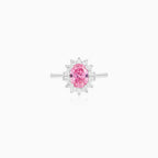 Sterling Silver Oval Pink Quartz Cluster Ring