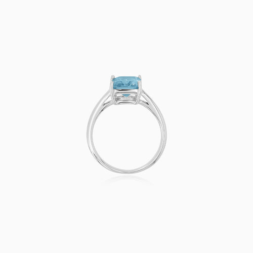Sterling Silver Emerald Cut Blue Topaz Ring