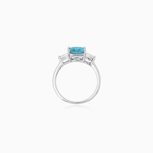 Sterling Silver Blue Topaz Three Stone Ring