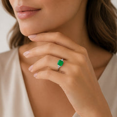Sterling Silver Emerald-Cut Green Ring